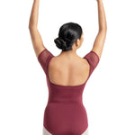 Mesh Cap Sleeve Leotard Burgundy back view