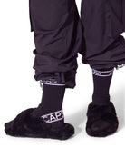 Varsity Plush Slipper black front view