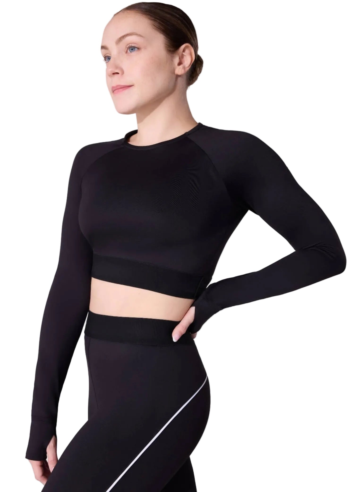Long Sleeve Crop Top Black front view