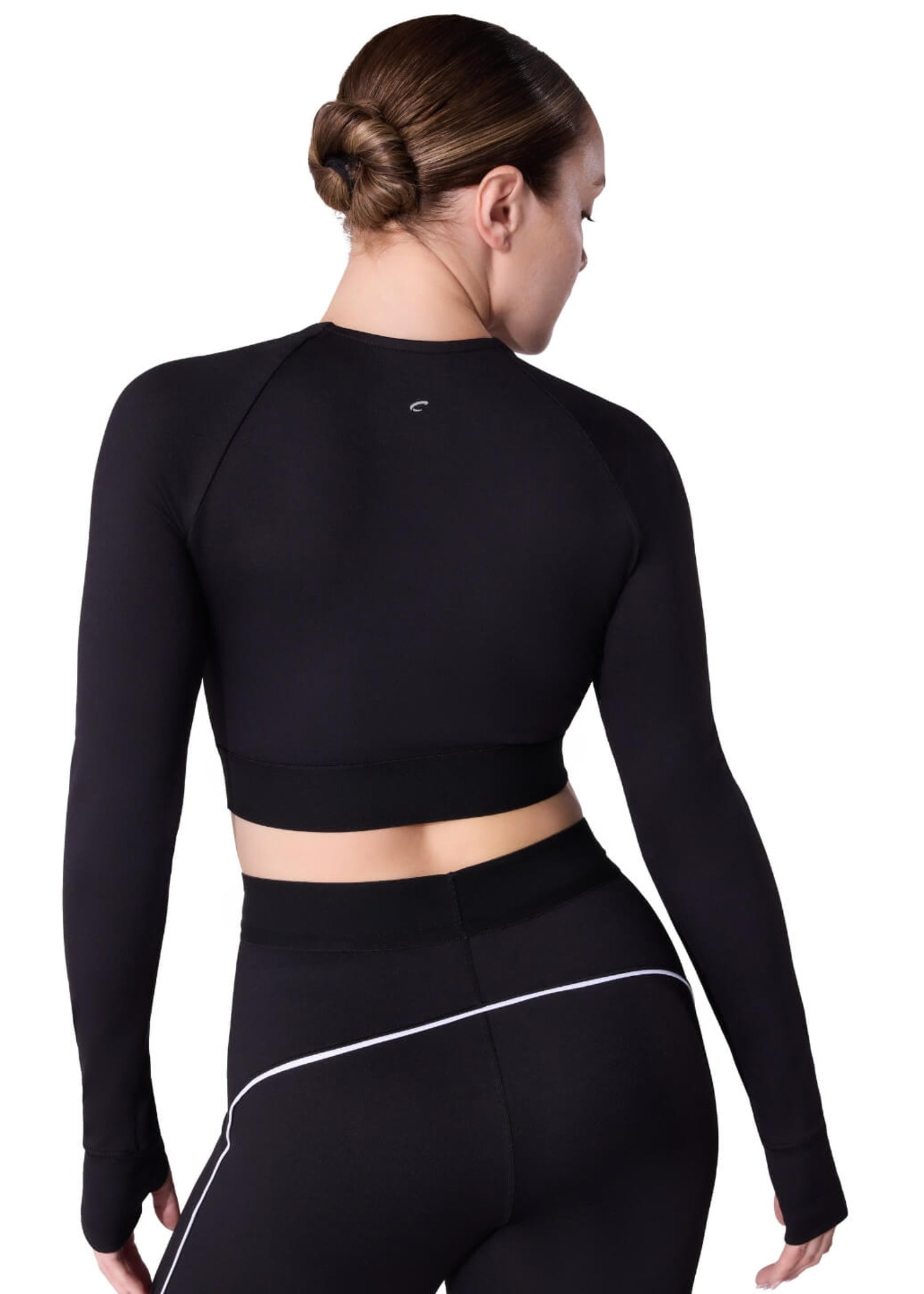 Long Sleeve Crop Top Black back view