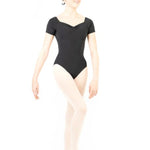 Giselle Cap Sleeve Leotard Black front view