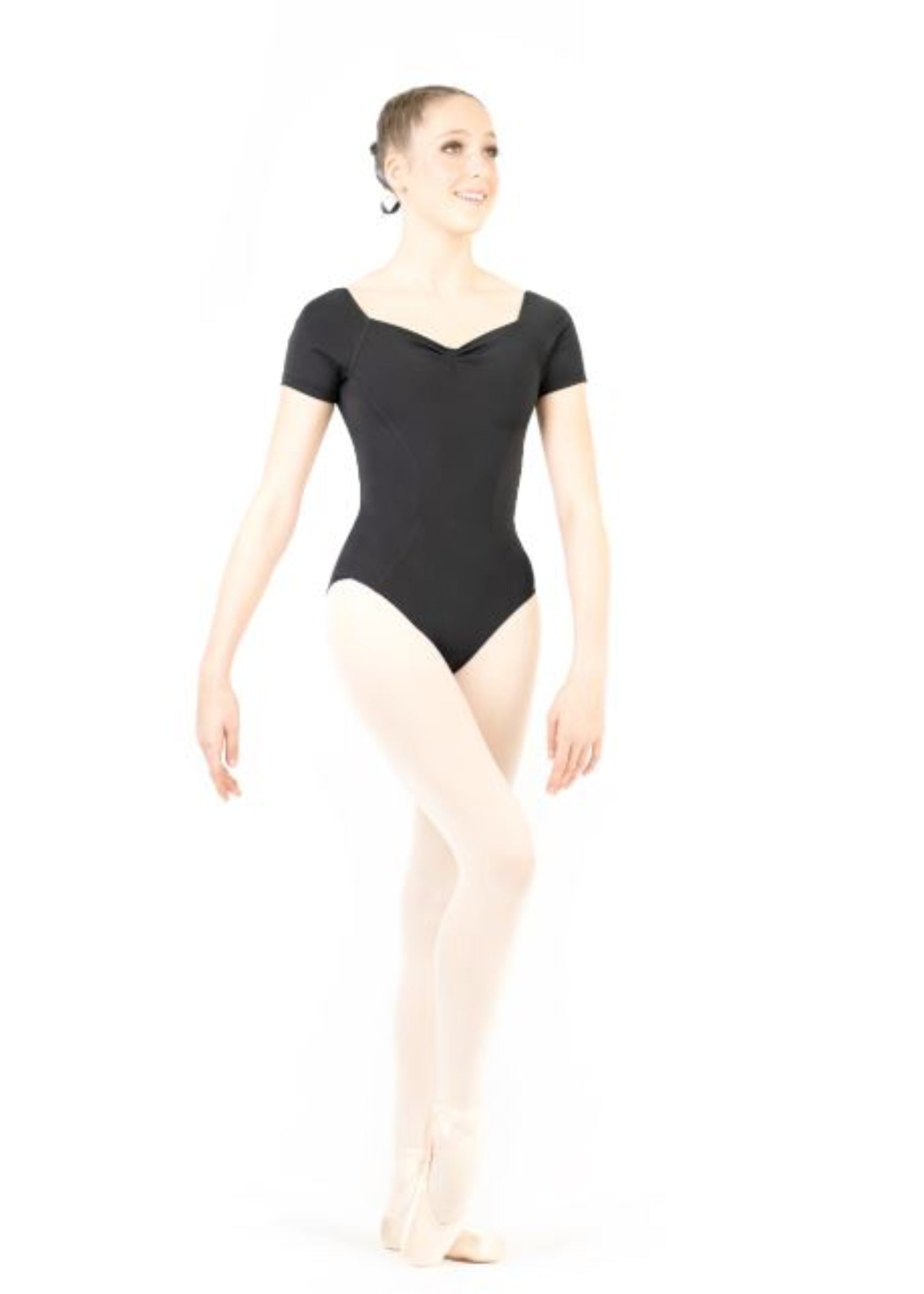 Giselle Cap Sleeve Leotard Black front view