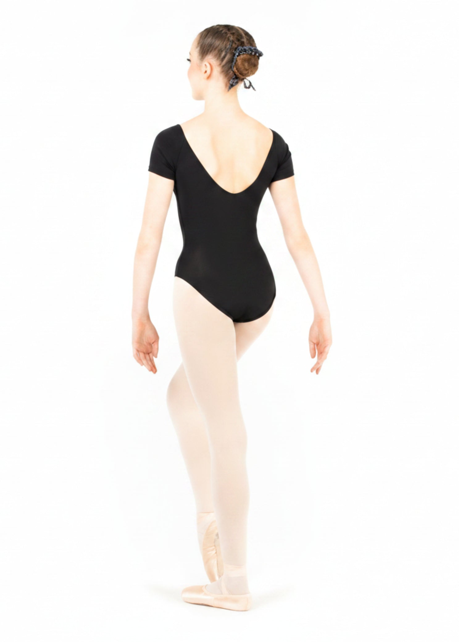 Giselle Cap Sleeve Leotard Black back view