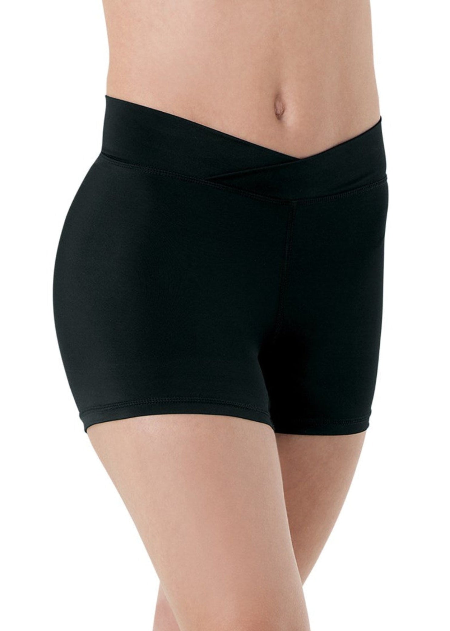 V Waist Interlock Short Black front view