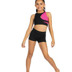 Lulu Top Black/Neon Pink front view