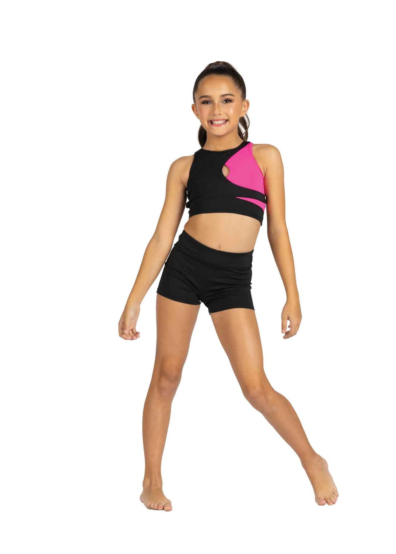 Lulu Top Black/Neon Pink front view