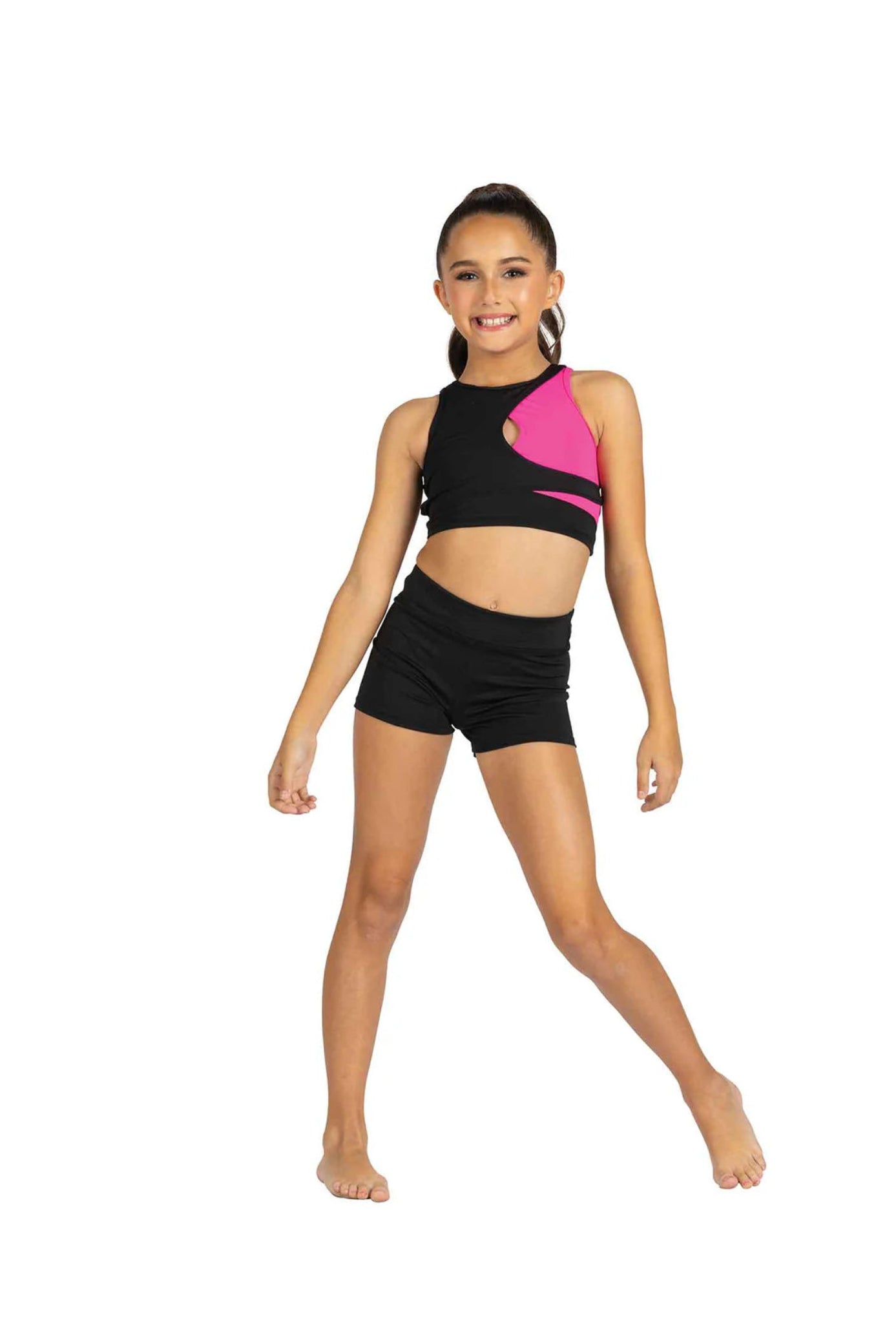 Lulu Top Black/Neon Pink front view