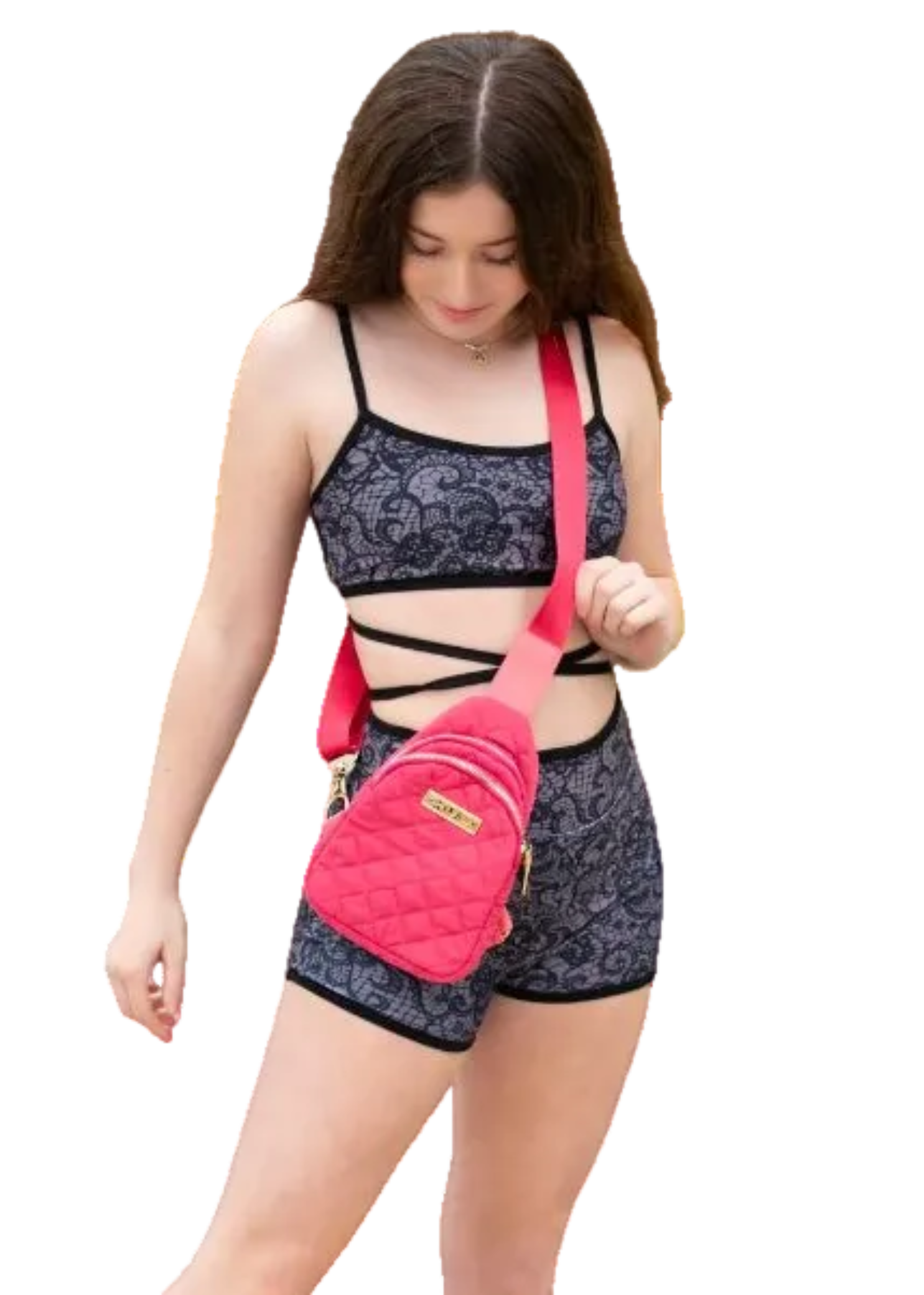 On the Move Puffer Sling Bag - OLL303 hot pink