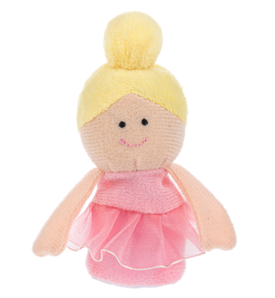 4-inch ballet-themed finger puppet with blonde hair and soft fabric design for imaginative play
