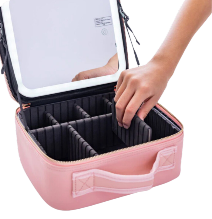 Cosmetic Case with LED Light pink inside view