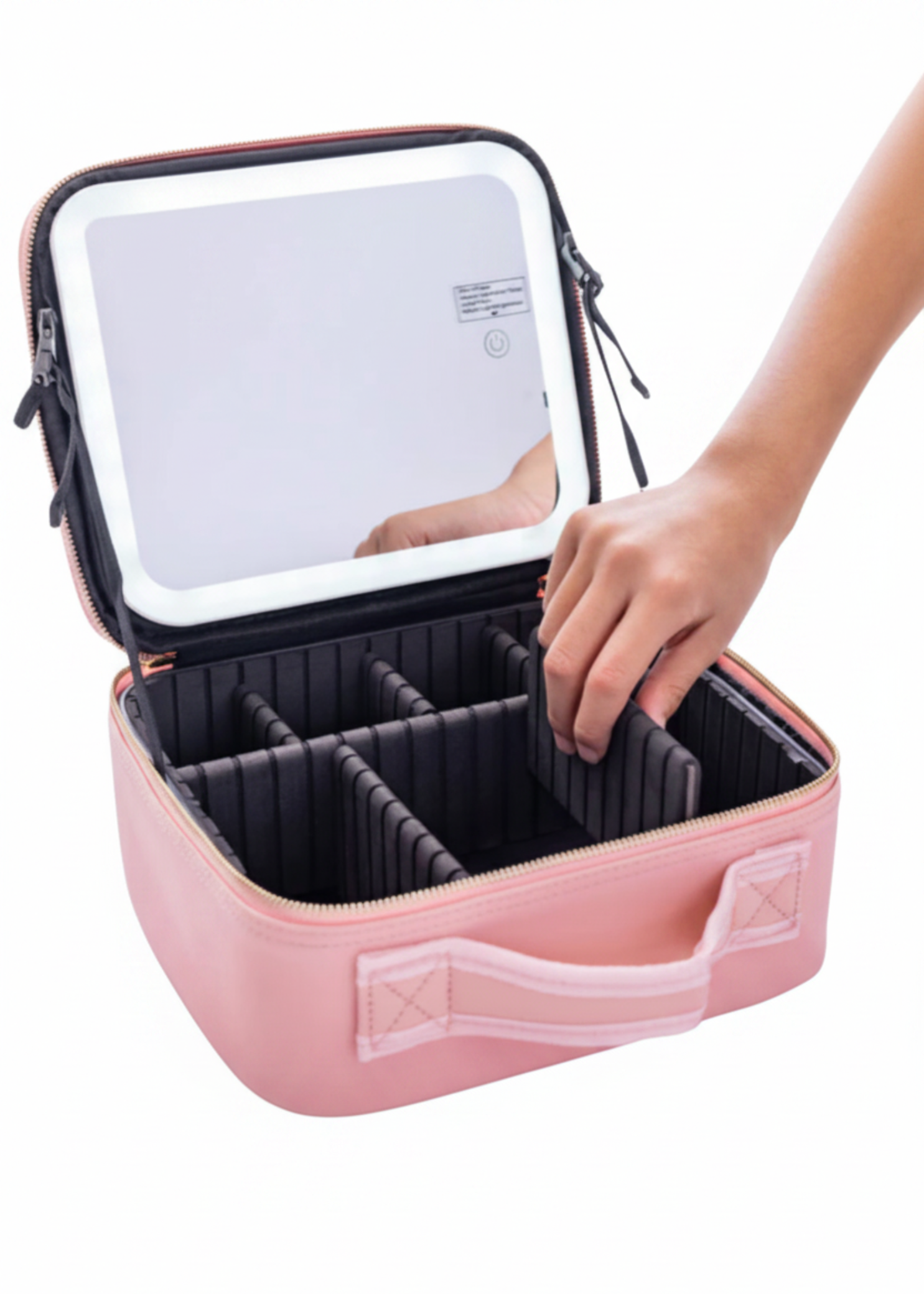 Cosmetic Case with LED Light pink inside view