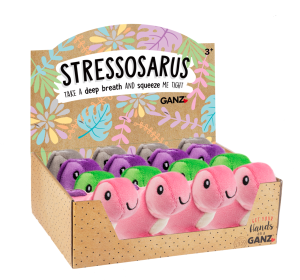 4-inch dinosaur stress squeeze toy with soft squeezable construction for on-the-go stress relief