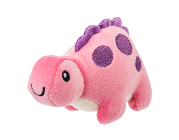 Pink 4-inch dinosaur stress squeeze toy with soft squeezable construction for on-the-go stress relief