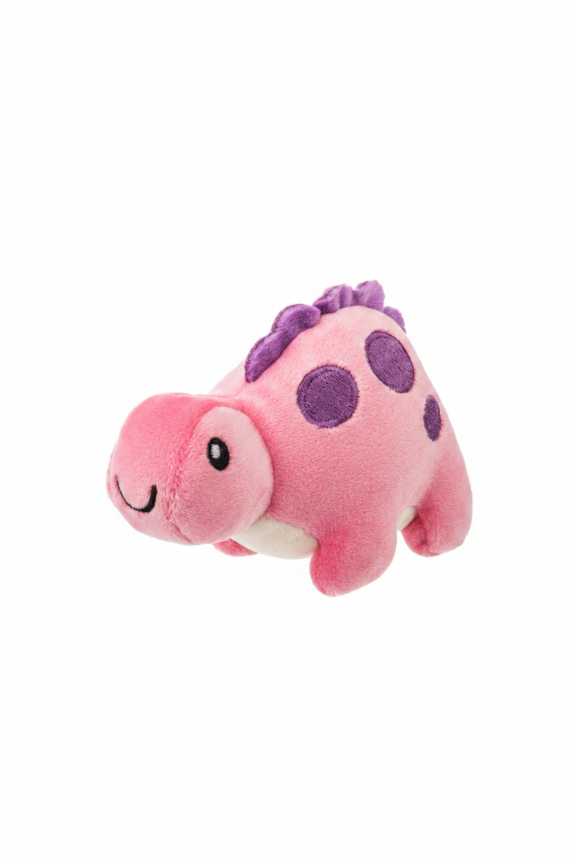 Pink 4-inch dinosaur stress squeeze toy with soft squeezable construction for on-the-go stress relief