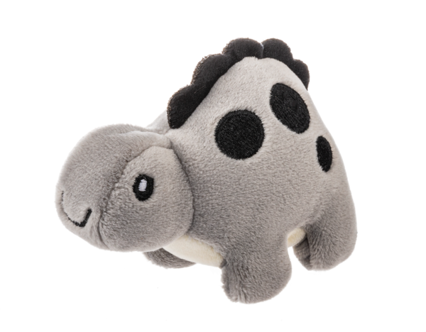 Grey 4-inch dinosaur stress squeeze toy with soft squeezable construction for on-the-go stress relief