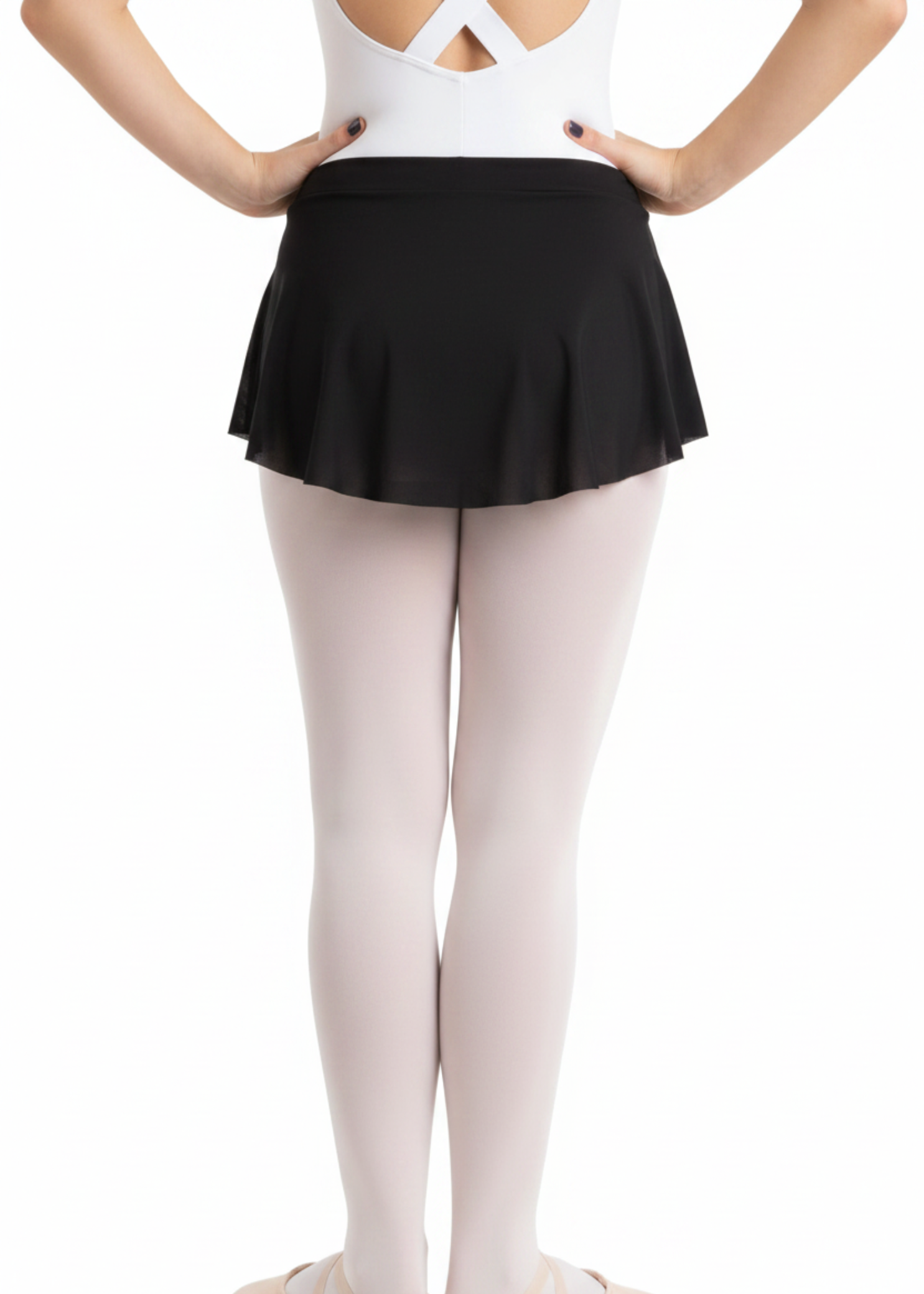 Capezio Curved Pull-On Skirt, back view showing curved flared hem and pull-on waistband
