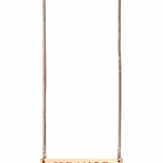 Dasha Designs rose gold dance necklace in Rose Gold, front view showing rectangular bar pendant with cutout heart and "DANCE" lettering on rose gold snake chain