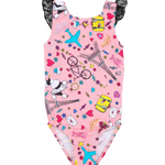 Poodle Flutter Sleeve Leotard Pink front view