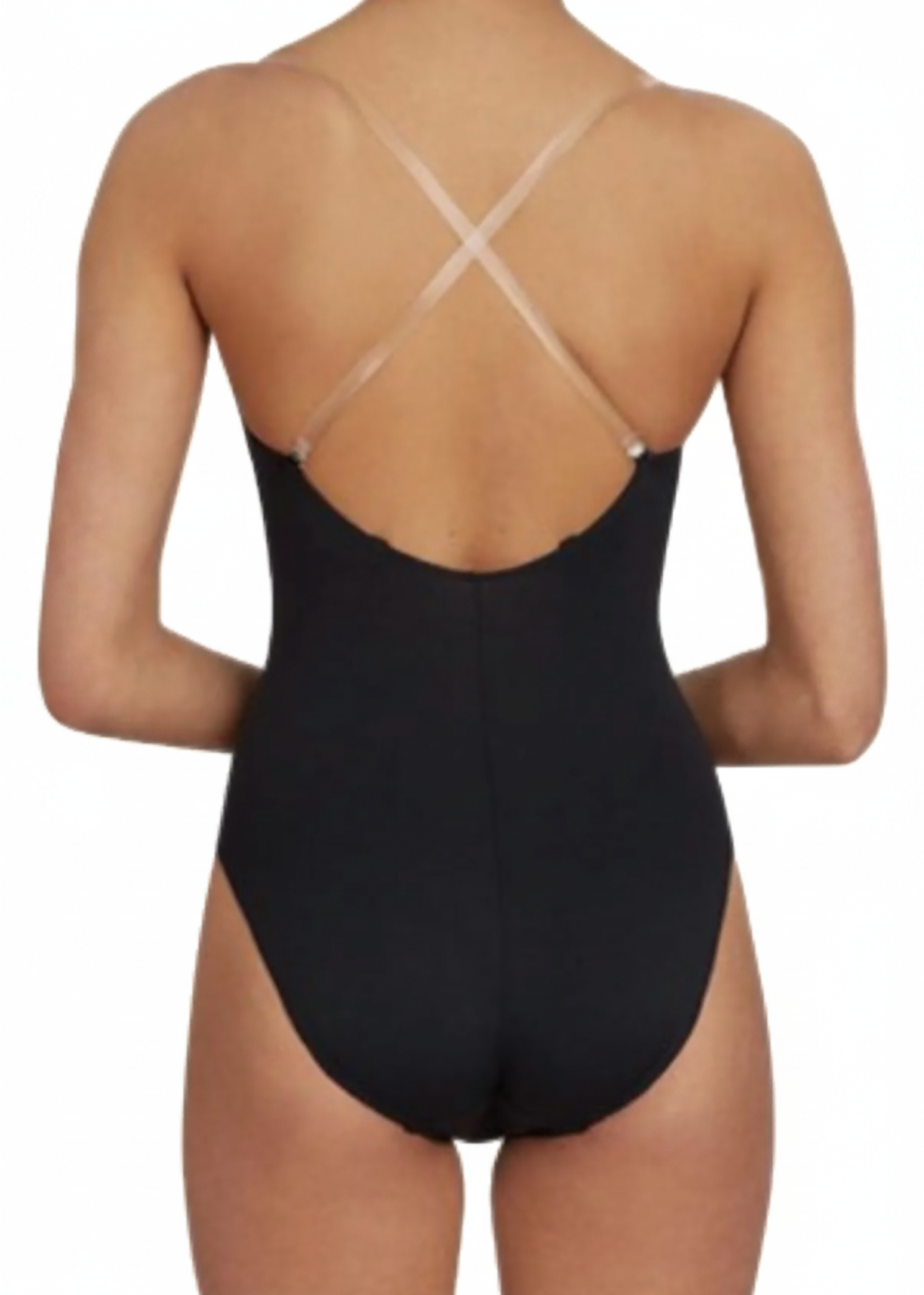 Clear Strap Camisole Leotard Black back view