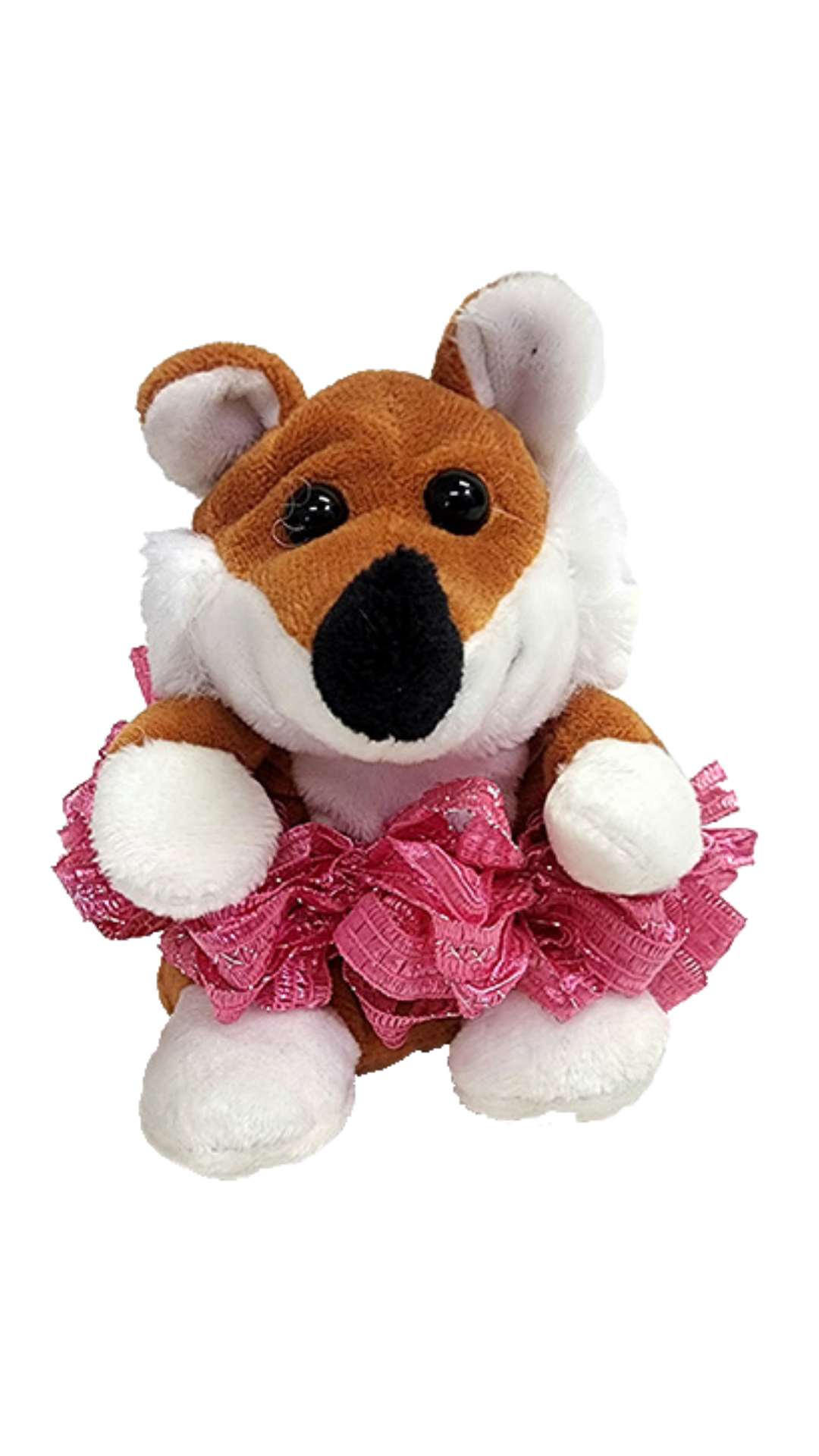 Tiny fox plush wearing a tutu with soft fabric design for playful cuddles