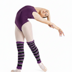24" Stripe Legwarmer Black Plum Grey front view