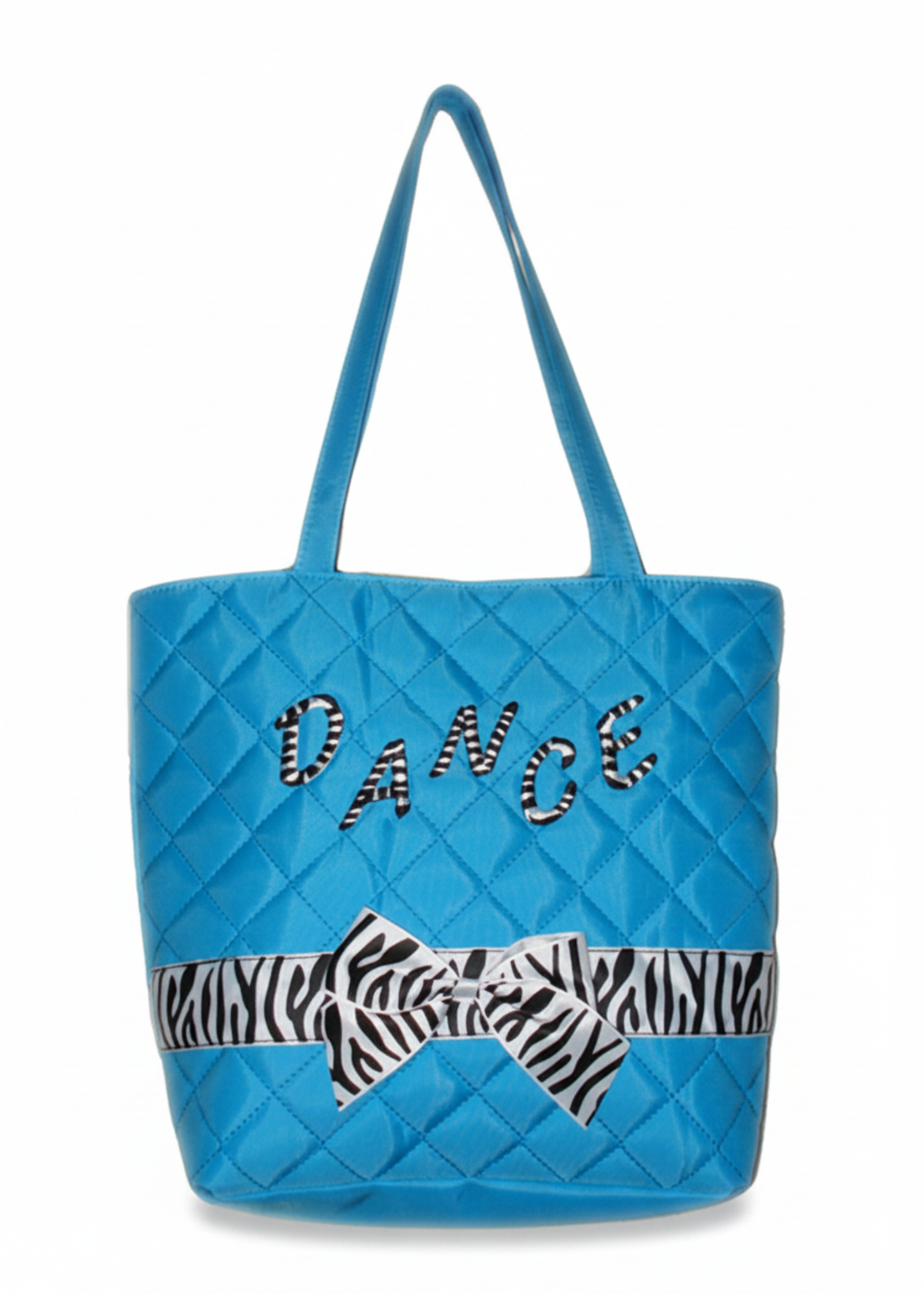 Zebra Ribbon Tote Turquoise front view