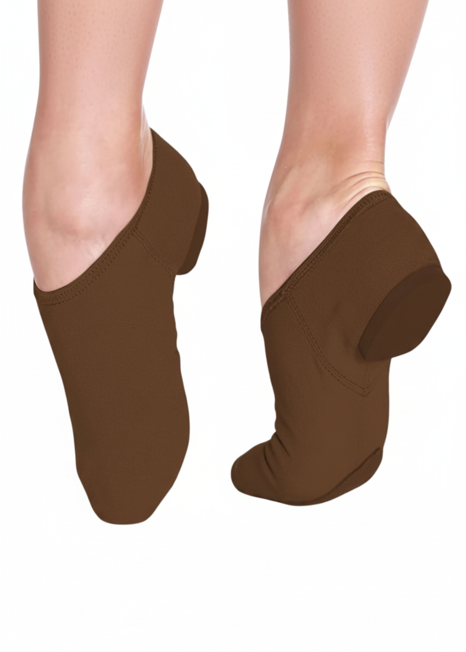 So Danca Canvas jazz shoe in mocha, lateral and medial side view showing split sole and second-skin fit