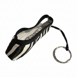 Mini pointe shoe keychain with zebra pattern and durable key ring