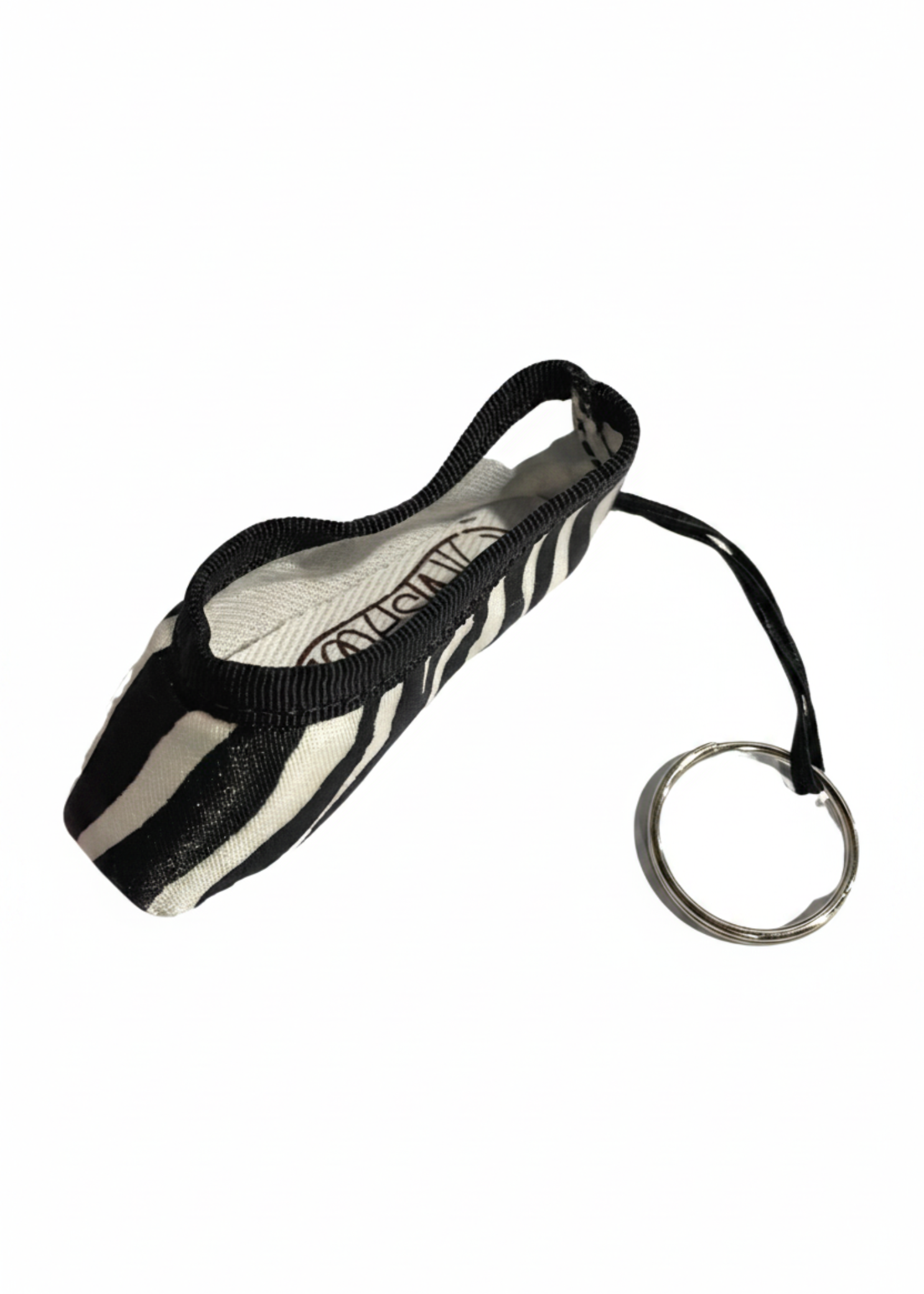 Mini pointe shoe keychain with zebra pattern and durable key ring