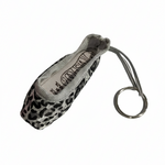 Mini pointe shoe keychain with leopard print pattern and durable key ring