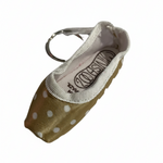 Mini pointe shoe keychain with gold polka dot pattern and durable key ring