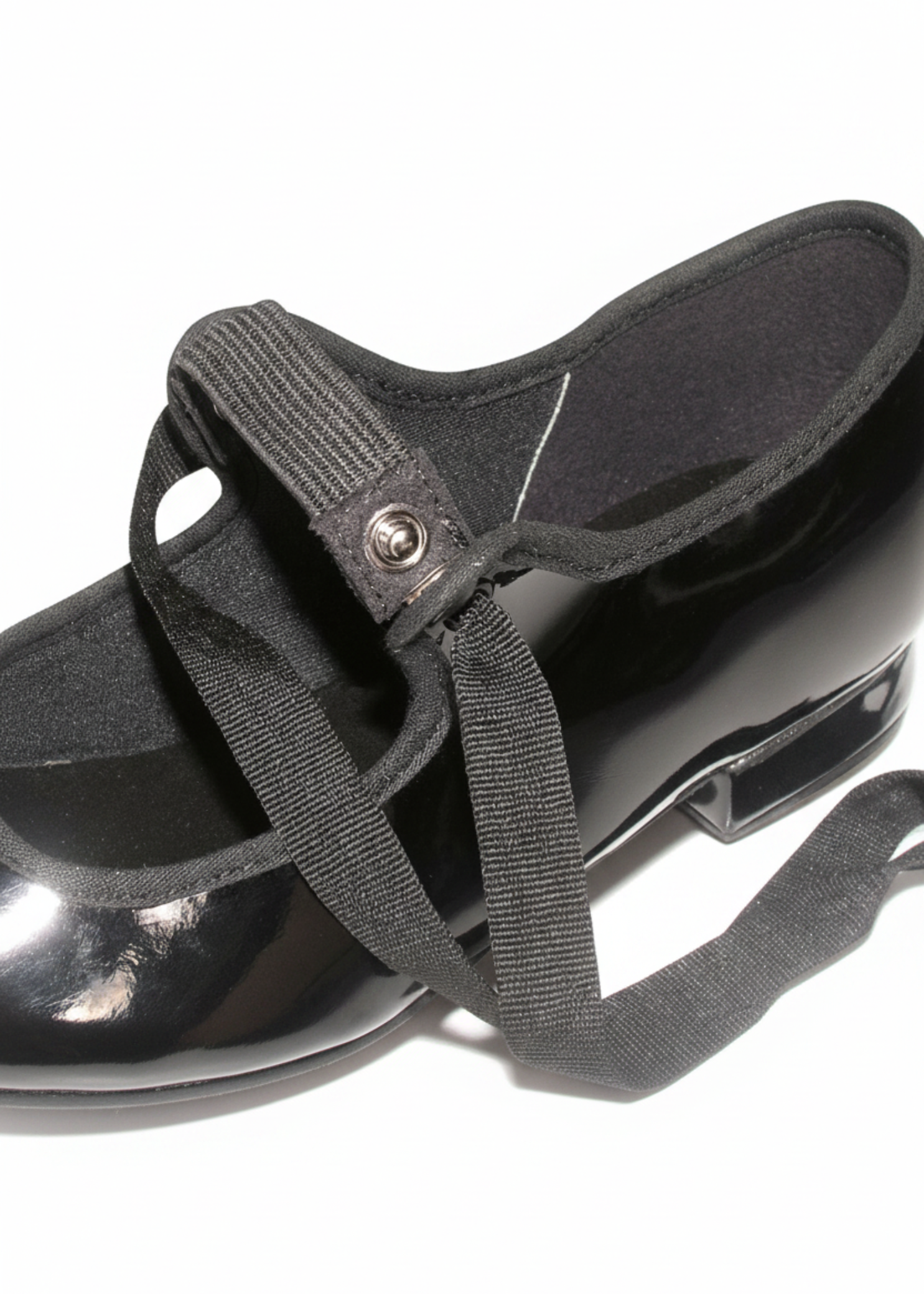Val Tie and Snap Tap Shoe for Child Patent Black detail view