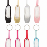 Mini pointe shoe keychain with glitter accents and lightweight design