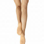 Capezio Professional Seamed Fishnet Tight in Caramel, back view showing fishnet weave with center back seam and footed