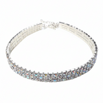 FH2 3-row rhinestone choker in Crystal AB, front view showing three rows of AB rhinestones in silver-tone prong setting