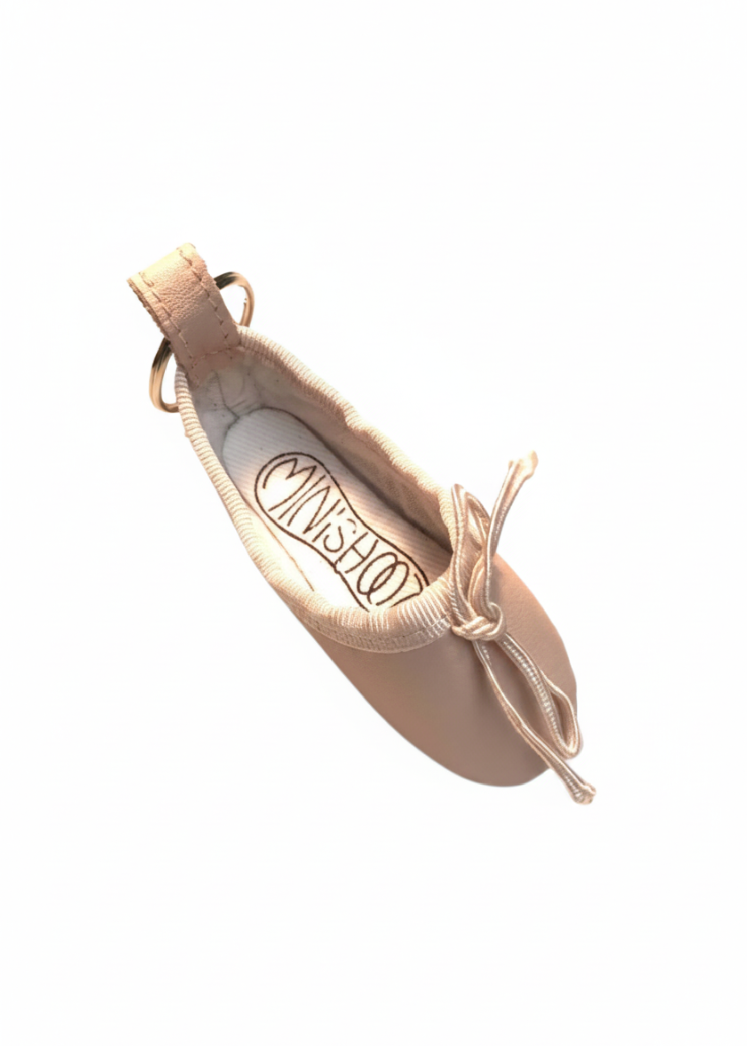 Mini ballet slipper keychain with detailed lacing and sturdy key ring