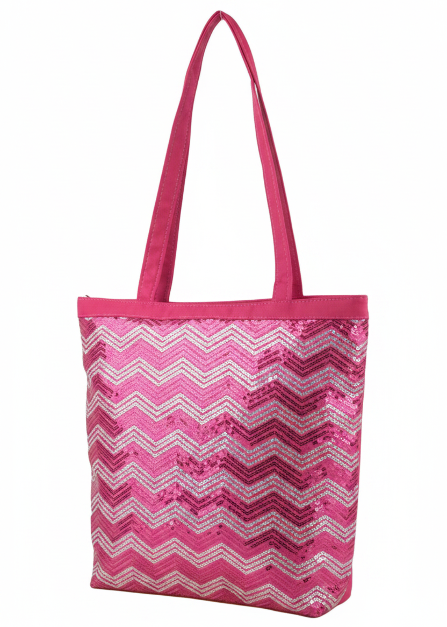 Fuchsia Glitter Chevron Tote