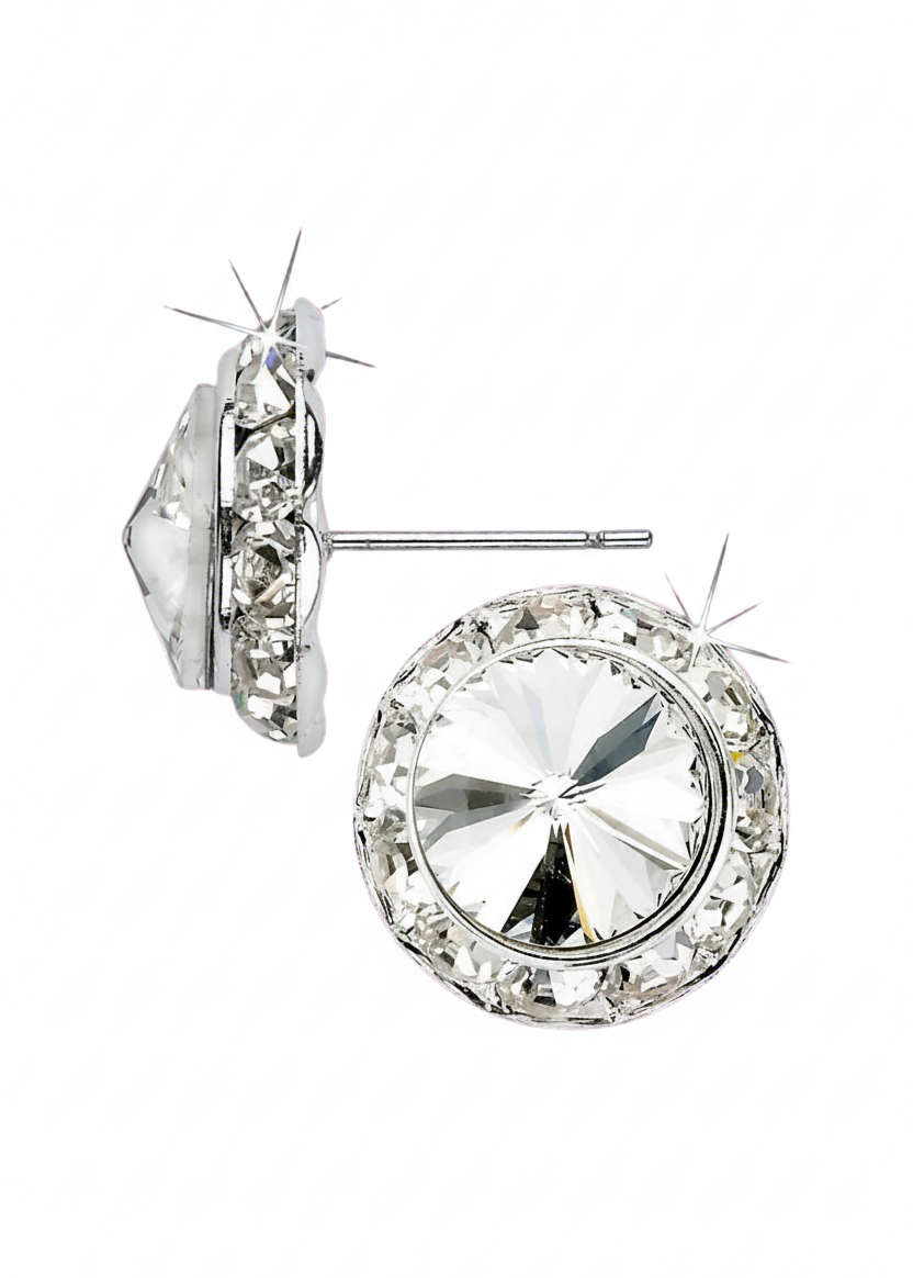 Rivoli Crystal Earrings 20mm Crystal Post side and front view 