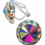 Rivoli Crystal Earrings 20mm AB Clip side and front view 