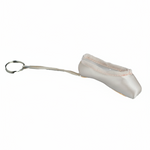 European Pink mini pointe shoe keychain with realistic stitching and compact durable design