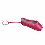 Hot Pink mini pointe shoe keychain with realistic stitching and compact durable design