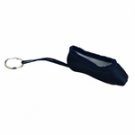 Navy mini pointe shoe keychain with realistic stitching and compact durable design