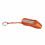 Orange mini pointe shoe keychain with realistic stitching and compact durable design
