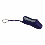 Purple mini pointe shoe keychain with realistic stitching and compact durable design