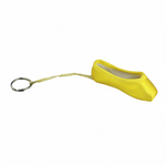 Yellow mini pointe shoe keychain with realistic stitching and compact durable design