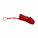 Red mini pointe shoe keychain with realistic stitching and compact durable design