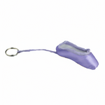 Lilac mini pointe shoe keychain with realistic stitching and compact durable design