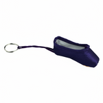 Purple mini pointe shoe keychain with realistic stitching and compact durable design