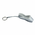 White mini pointe shoe keychain with realistic stitching and compact durable design
