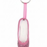 Rose mini pointe shoe keychain with glitter accents and lightweight design